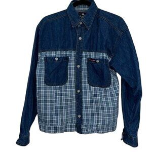 Western Cowboy Denim & Plaid Long Sleeve Shirt Size 18